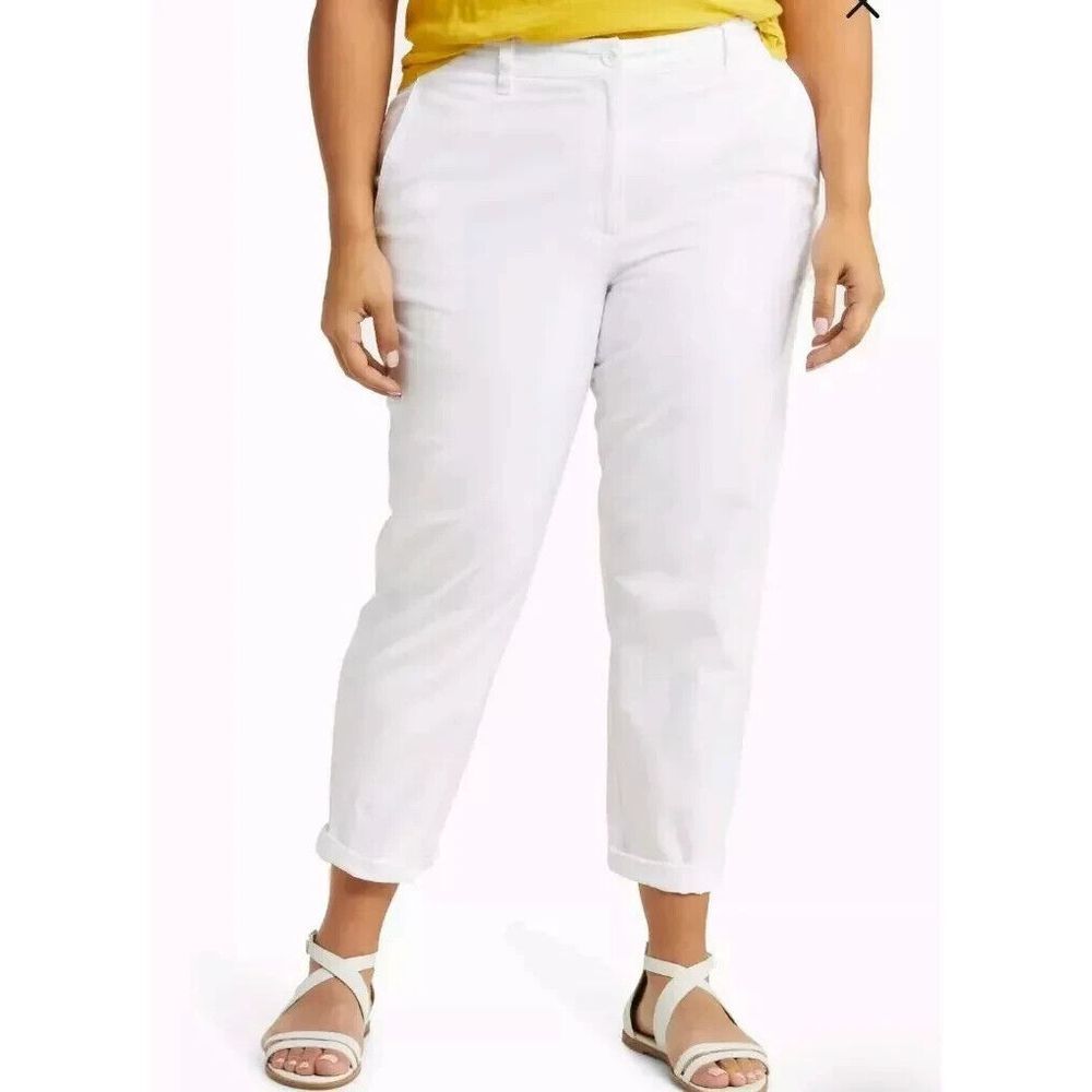 Eileen Fisher Women Organic Cotton Hemp Ankle Pants White Sz 24/3X‎ Minimalist